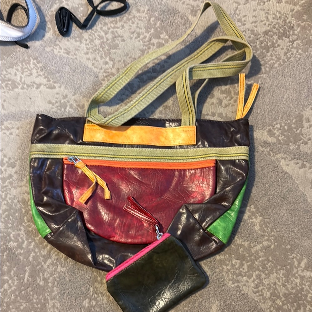 Brown and Red Shoulder Bag with Adjustable Strap